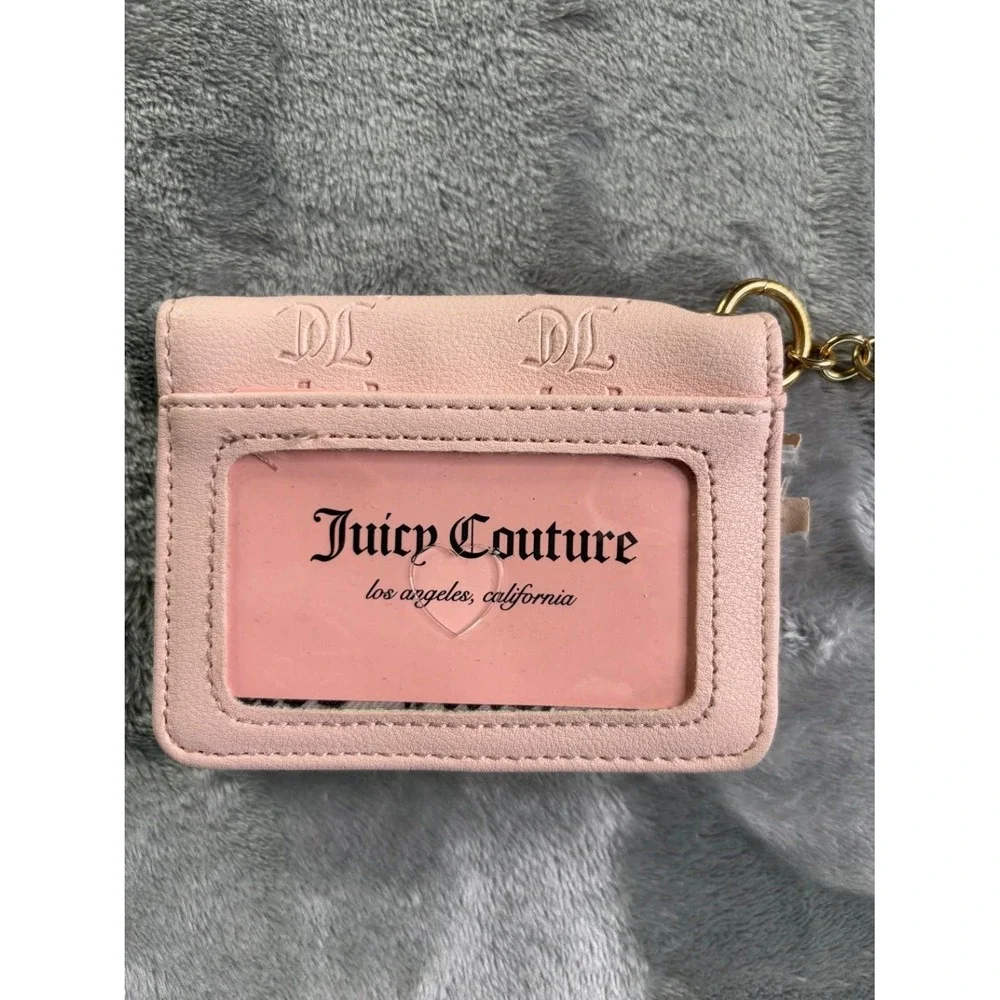 Juicy Couture ID Case Keychain Women's Wallet Small Pink Leather Heart Holder
